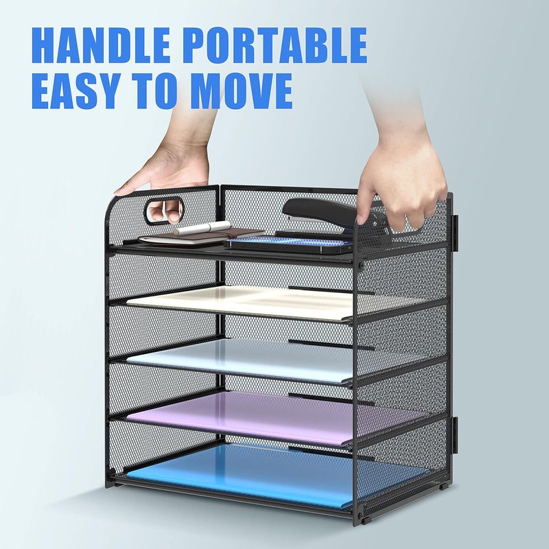 SUPEASY 2 Pack 5-Tier Desk Organizer with Handle Mesh Desk File/Paper Organizer Letter Tray for Office, School and Home Easy Installation,Black - Image 5