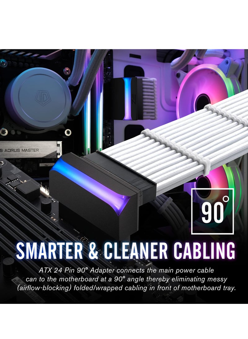 90 Degree 24-Pin ATX Power Connector Adapter, 5V 3-Pin ARGB Rainbow Female to Male for Computer Motherboard ATX Power Supply, Black Color - Image 2