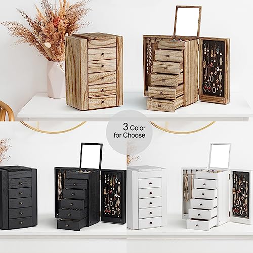 Meangood Jewelry Box Wood for Women, 6-Layer Large Organizer Box with Mirror & 5 Drawers for Rings, Earrings, Necklaces, Vintage Style, Carbonized Black - Image 4