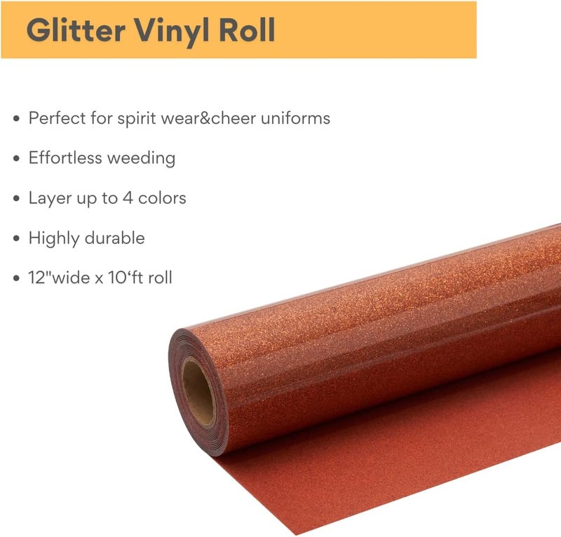 FANSGUAR Copper Orange Glitter HTV Roll -12" x10ft Iron on Heat Transfer Vinyl for DIY Shirts Gifts - Image 2