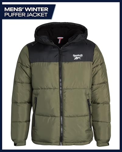 Reebok Mens Winter Jacket - Warm Heavyweight Mens Winter Coat - Wind Water Resistant Insulated Quilted Puffer Jackets for Men, Size 5X, Olive - Image 2