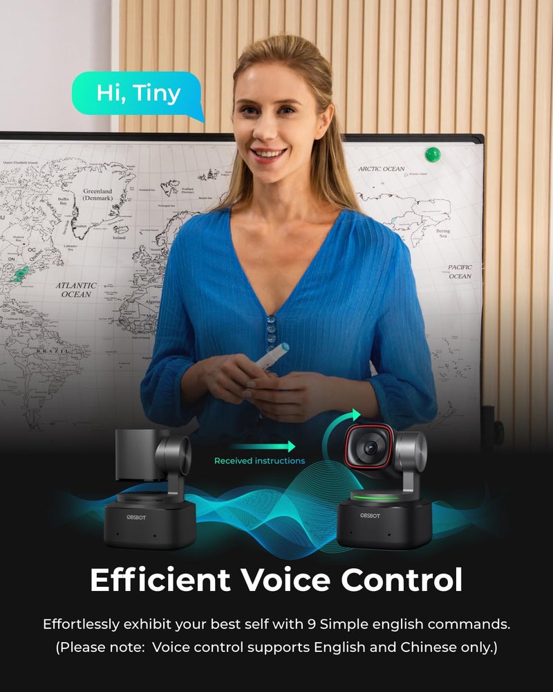 OBSBOT كاميرا OBSBOT Tiny 2 4K PTZ مع تتبع ذكي وتحكم صوتي | حساس 1/1.5 بوصة، تحكم بالإيماءات، تكبير تلقائي، تركيز تلقائي، HDR، 60FPS | كاميرا ويب للكمبيوتر، اللابتوب، البث، الاجتماعات والمكالمات الفيديو - Image 4