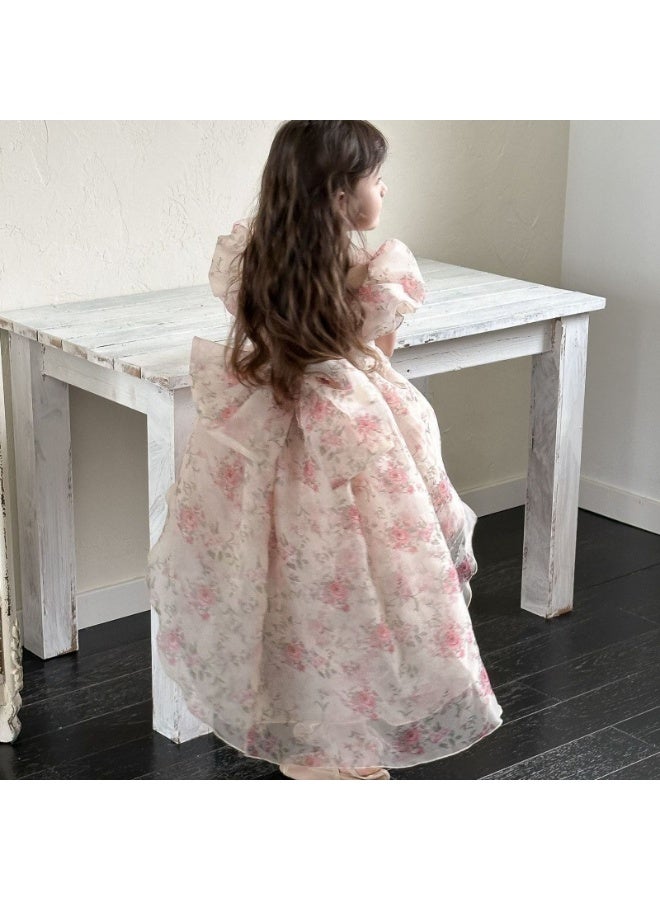 فستان برنسيسة للبنات مع عقدة ظهر، فستان زهور بأكمام منتفخة عتيقة، فستان أنيق لمهرجانات الزفاف، فستان حفلات الزفاف، فستان رائع لحفلات الزفاف، فستان مناسب للارتداء اليومي والمناسبات الخاصة - Image 4