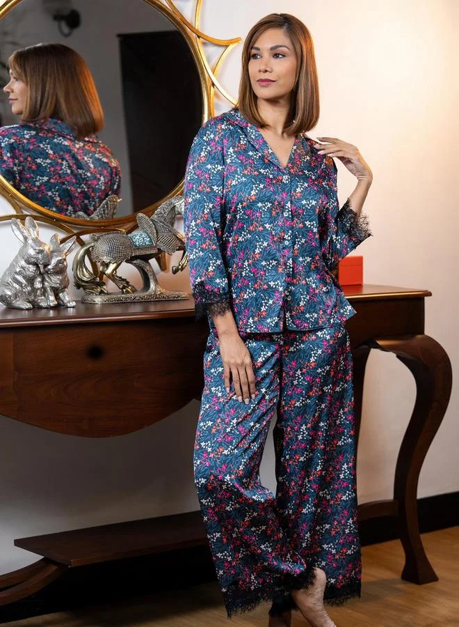 Aadaraya Aadaraya Floral Print Shirt and Pyjama Set