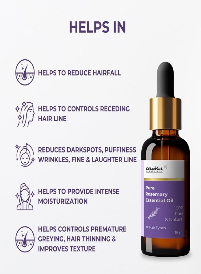 Usables ORGANIC Rosemary Essential Oil for Hair Growth, Hair Fall Control and Nourishment, Skin Care | 100% Pure, Natural, Undiluted | 15ml - Image 3