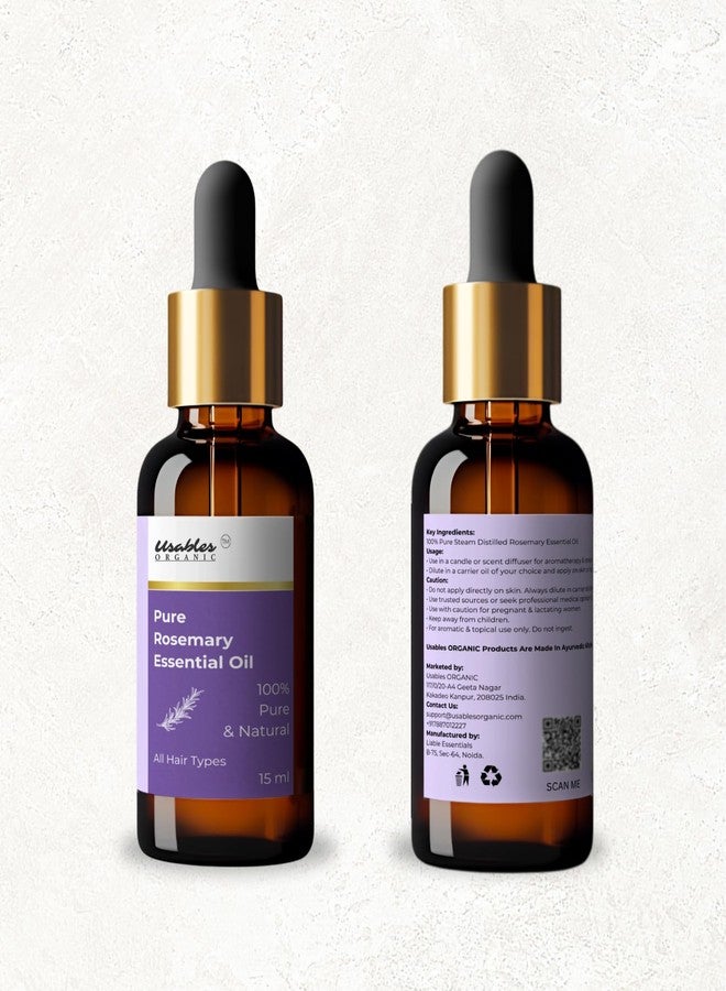 Usables ORGANIC Rosemary Essential Oil for Hair Growth, Hair Fall Control and Nourishment, Skin Care | 100% Pure, Natural, Undiluted | 15ml - Image 2