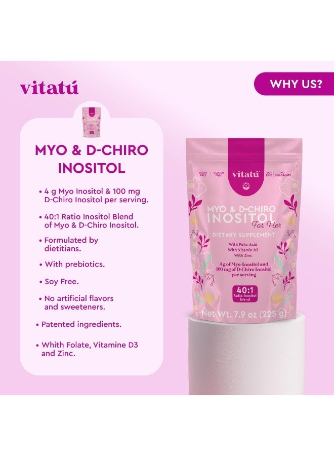 Vitatú 40:1 Optimal Myo Inositol & D-Chiro Inositol Powder Blend, 45 Days Serving, Enriched with Folic Acid, Vitamin D3 & Zinc, Hormone Support Supplement for Women, 225 Gram - Image 4