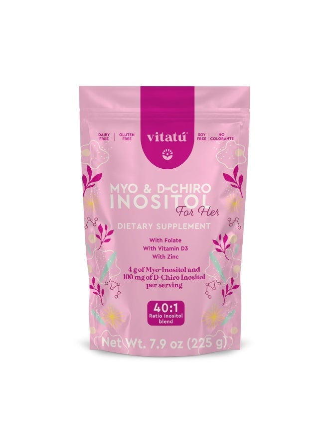 Vitatú 40:1 Optimal Myo Inositol & D-Chiro Inositol Powder Blend, 45 Days Serving, Enriched with Folic Acid, Vitamin D3 & Zinc, Hormone Support Supplement for Women, 225 Gram - Image 1