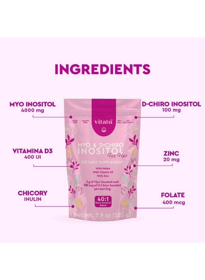 Vitatú 40:1 Optimal Myo Inositol & D-Chiro Inositol Powder Blend, 45 Days Serving, Enriched with Folic Acid, Vitamin D3 & Zinc, Hormone Support Supplement for Women, 225 Gram - Image 3