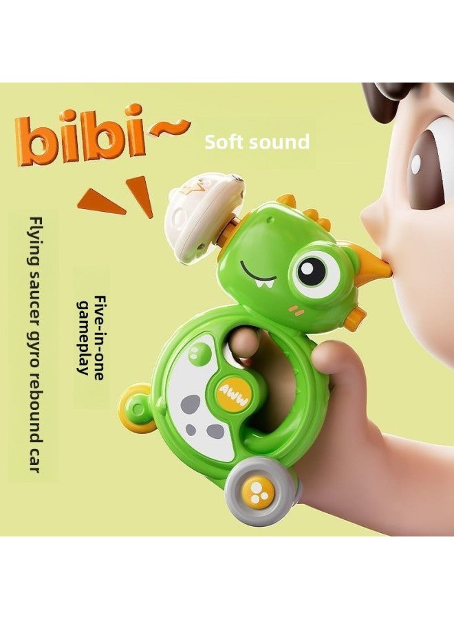 Cartoon Dinosaur Flying Saucer Top Whistle Inertia Car Turaround Music Five-in-One Toy Bamboo Dragonfly Baby Toy-Color:Red Ranran Dragon [five-in-one Gameplay] - Image 4