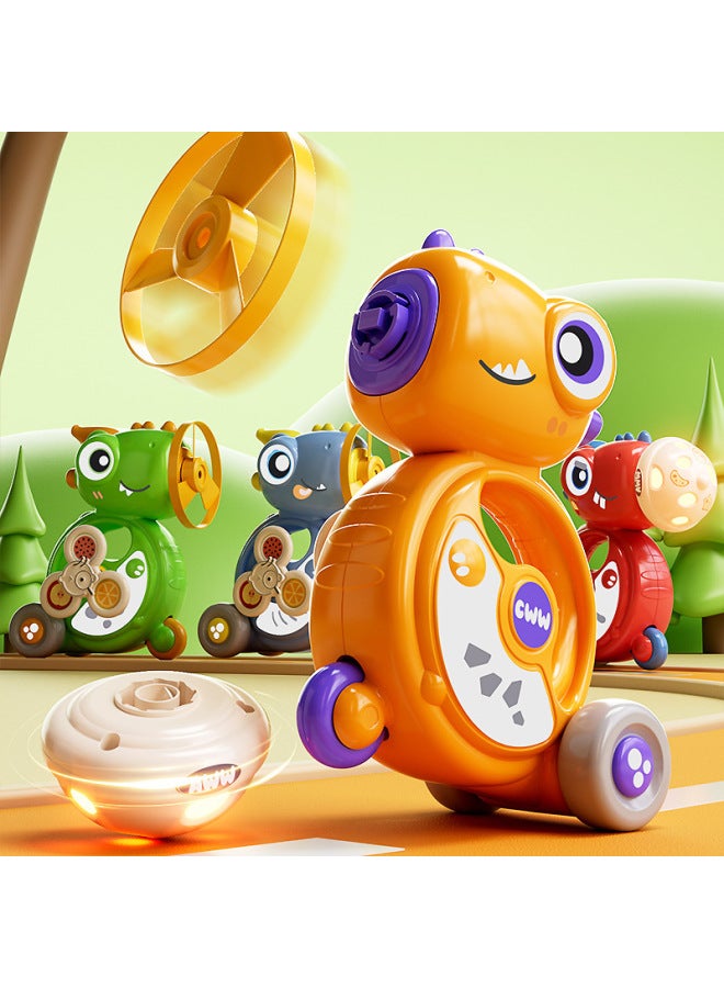 Cartoon Dinosaur Flying Saucer Top Whistle Inertia Car Turaround Music Five-in-One Toy Bamboo Dragonfly Baby Toy-Color:Red Ranran Dragon [five-in-one Gameplay] - Image 3