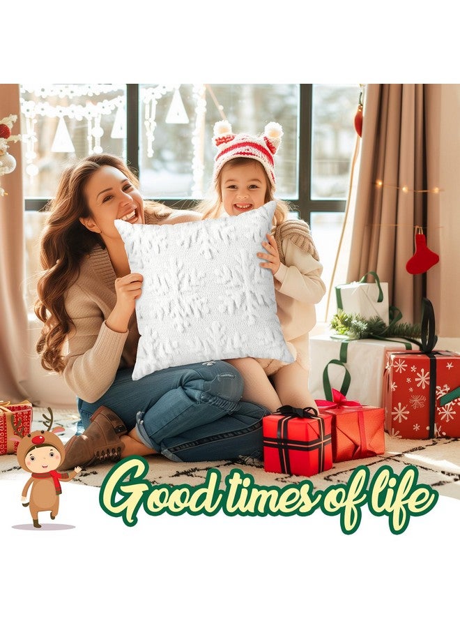 Brightown Brightown Christmas Snowflake 18x18 Throw Pillow Covers Set of 2, Soft Fluffy Pillowcases for Home Decorative Boho Pillow Covers for Couch Bedroom White-Snowflake, 18"x18" - Image 2