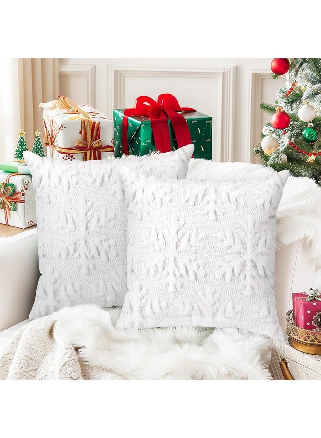 Brightown Brightown Christmas Snowflake 18x18 Throw Pillow Covers Set of 2, Soft Fluffy Pillowcases for Home Decorative Boho Pillow Covers for Couch Bedroom White-Snowflake, 18"x18" - Image 1