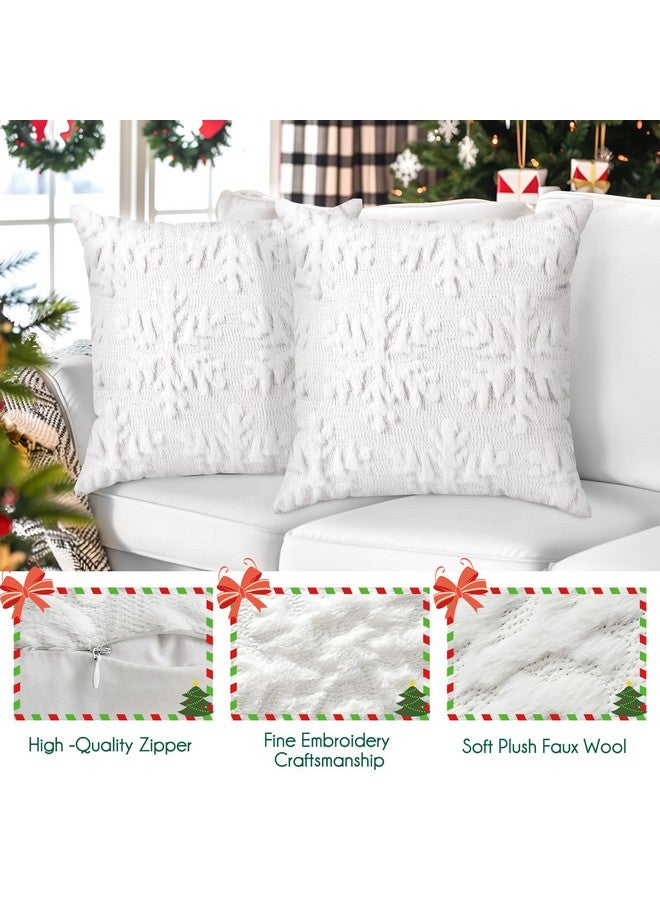 Brightown Brightown Christmas Snowflake 18x18 Throw Pillow Covers Set of 2, Soft Fluffy Pillowcases for Home Decorative Boho Pillow Covers for Couch Bedroom White-Snowflake, 18"x18" - Image 3