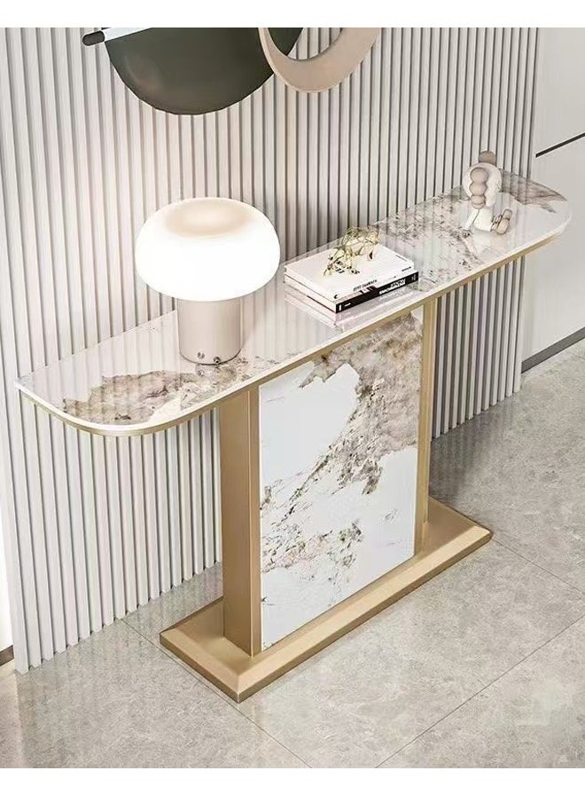 fashionhome Modern Design Rustproof Curved Rock Slab Tabletop Console Table Entryway Table Display Table Metal Base Pedestal for Foyer Living Room Home Offices 120x30x80 cm  - Image 2