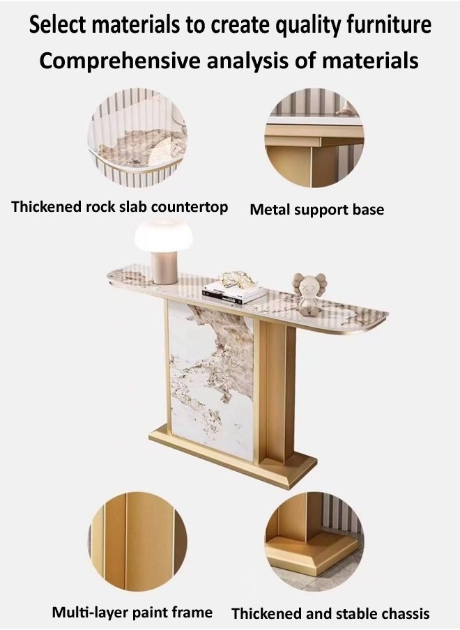 fashionhome Modern Design Rustproof Curved Rock Slab Tabletop Console Table Entryway Table Display Table Metal Base Pedestal for Foyer Living Room Home Offices 120x30x80 cm  - Image 5