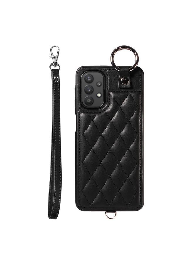 S-TOP Case For Samsung Galaxy A32 5G Rhombic Texture Card Bag Phone Case with Short Lanyard - Image 1