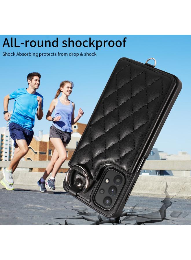 S-TOP Case For Samsung Galaxy A32 5G Rhombic Texture Card Bag Phone Case with Short Lanyard - Image 2