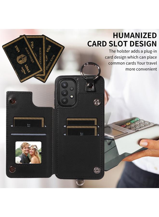 S-TOP Case For Samsung Galaxy A32 5G Rhombic Texture Card Bag Phone Case with Short Lanyard - Image 4