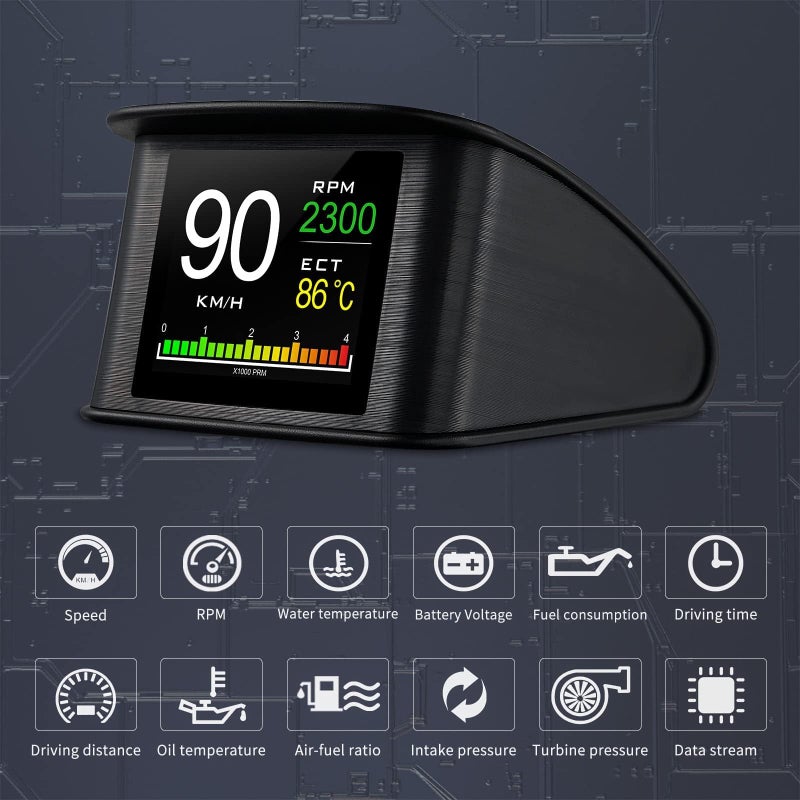 AZIJYV P10 obd2 Gauge Display Car Speedometer OBD2 Heads up Display for Cars with RPM, Water Temperature, Voltage, Fuel Consumption, Smart OBD2 Diagnostic Tool, Speed Alert - Image 4