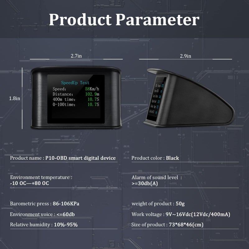 AZIJYV P10 obd2 Gauge Display Car Speedometer OBD2 Heads up Display for Cars with RPM, Water Temperature, Voltage, Fuel Consumption, Smart OBD2 Diagnostic Tool, Speed Alert - Image 5