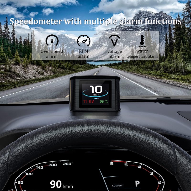 AZIJYV P10 obd2 Gauge Display Car Speedometer OBD2 Heads up Display for Cars with RPM, Water Temperature, Voltage, Fuel Consumption, Smart OBD2 Diagnostic Tool, Speed Alert - Image 2