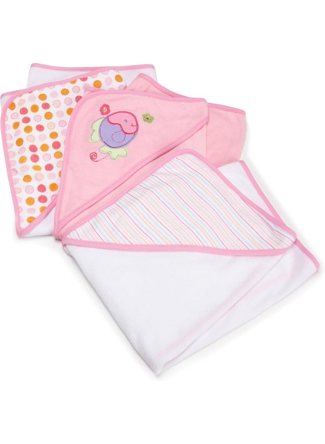 Spasilk 3 Pack Soft Terry Hooded Towel Set, Pink - Image 1