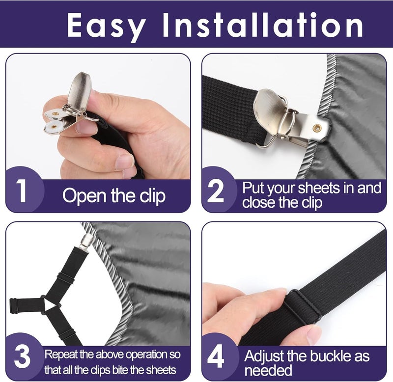Luyena Bed Sheet Straps,Secure and Adjustable Sheet Clips for Perfectly Fitted Sheet Straps Holders for Corners,Enhance Your Sleeping Experience(6PCS Black) - Image 5