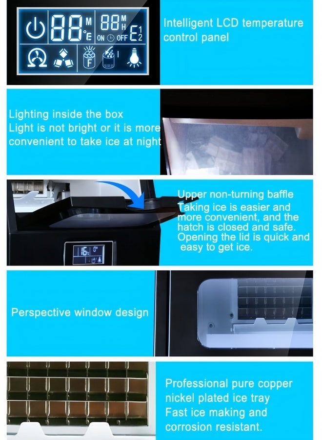 HICON Commercial Ice Maker Machine, Intelligent Cubes Ice Maker, 40kg of Ice Per 24 hours, LED Display, 32 Cubes Per 15 Min, Ideal for Tea Shop, Coffee Shop, Cold Drink Shop, Hotel HZB-40F/A Black - Image 3