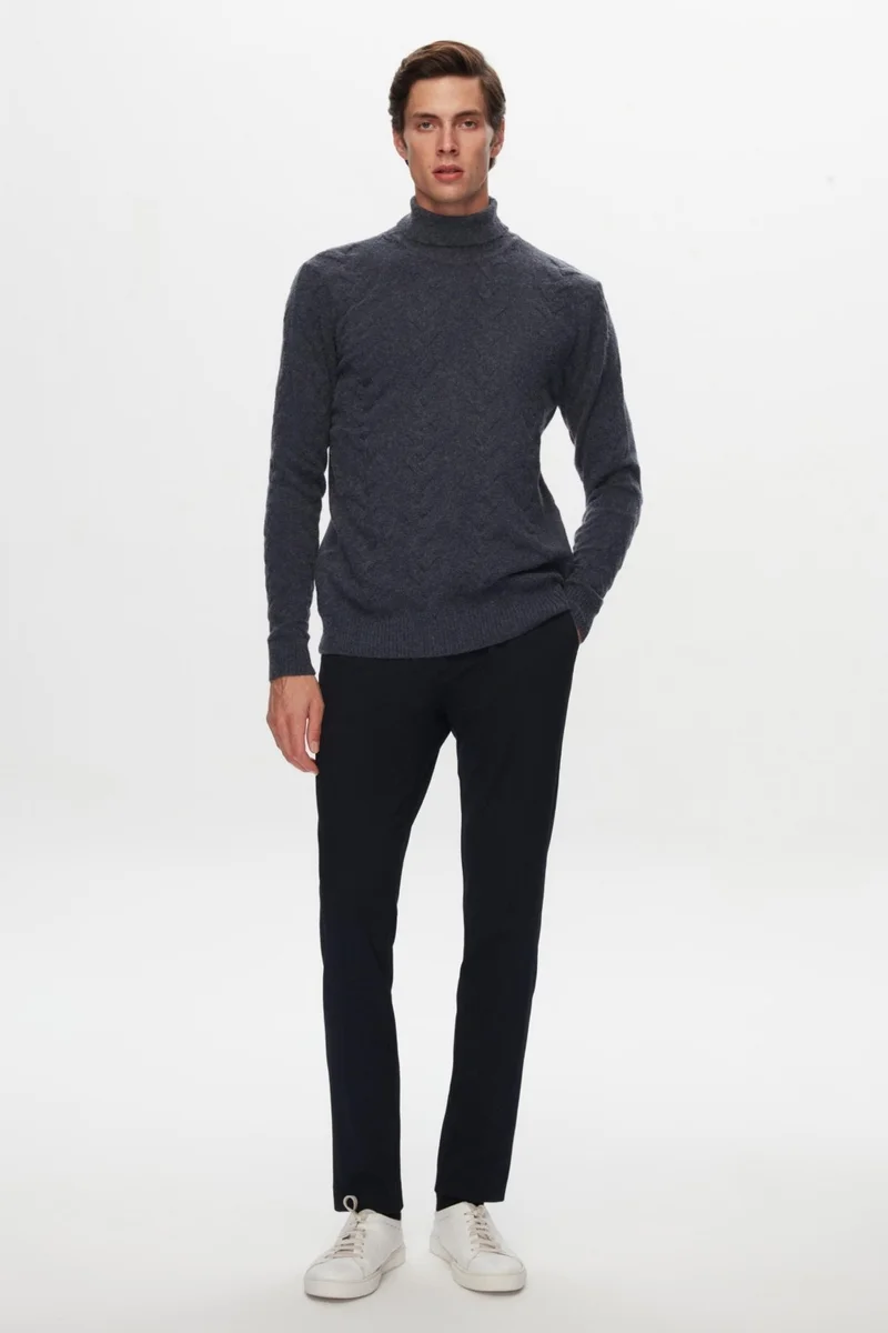 D'S DAMAT Ds Damat Regular Fit Indigo Jacquard Patterned Sweater