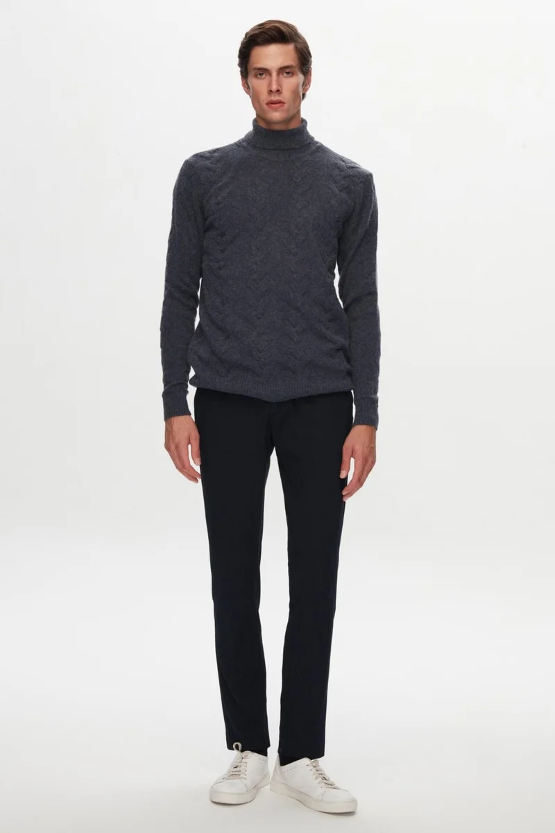 D'S DAMAT Ds Damat Regular Fit Indigo Jacquard Patterned Sweater