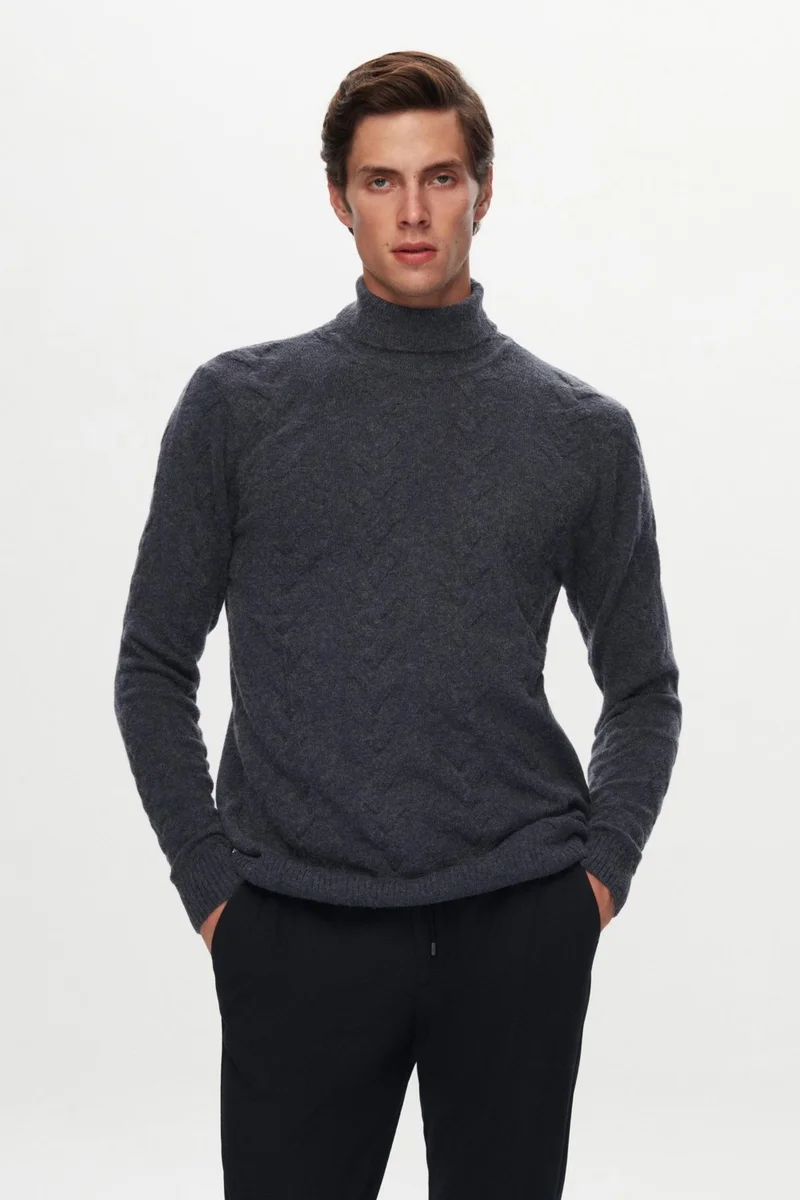 D'S DAMAT Ds Damat Regular Fit Indigo Jacquard Patterned Sweater