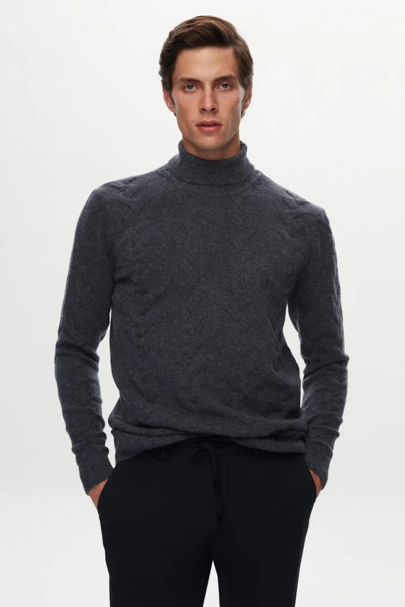 D'S DAMAT Ds Damat Regular Fit Indigo Jacquard Patterned Sweater