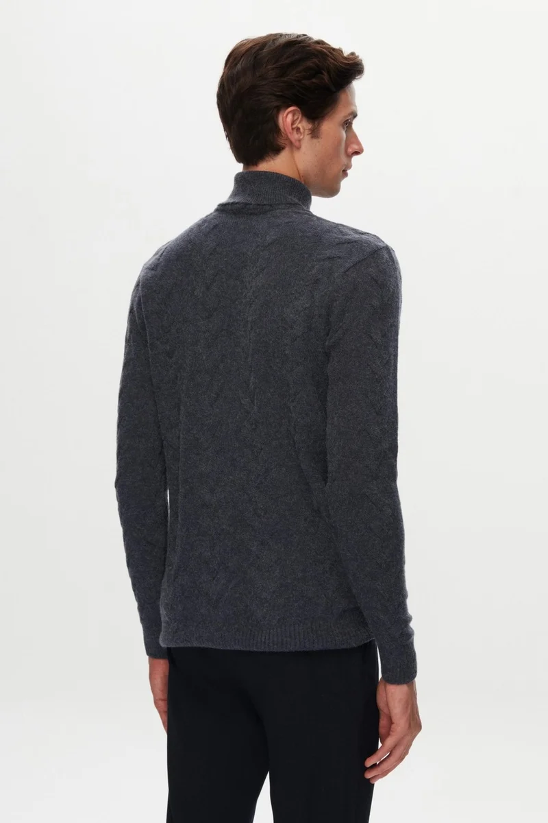 D'S DAMAT Ds Damat Regular Fit Indigo Jacquard Patterned Sweater
