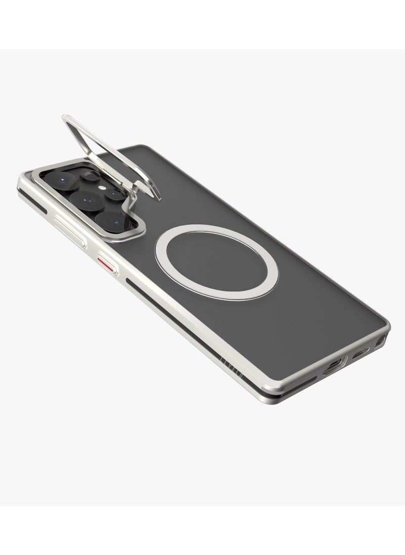 LEVELO - S25 Ultra Magsafe Case Elio with Built-In Stand / Ultra-Thin Design / Metal Camera Ring / Strong Magnets / Anti Yellowing - Silver - Image 1