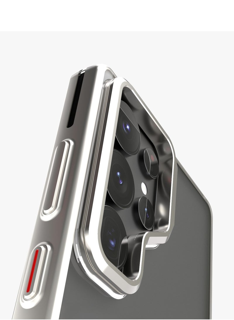 LEVELO - S25 Ultra Magsafe Case Elio with Built-In Stand / Ultra-Thin Design / Metal Camera Ring / Strong Magnets / Anti Yellowing - Silver - Image 1
