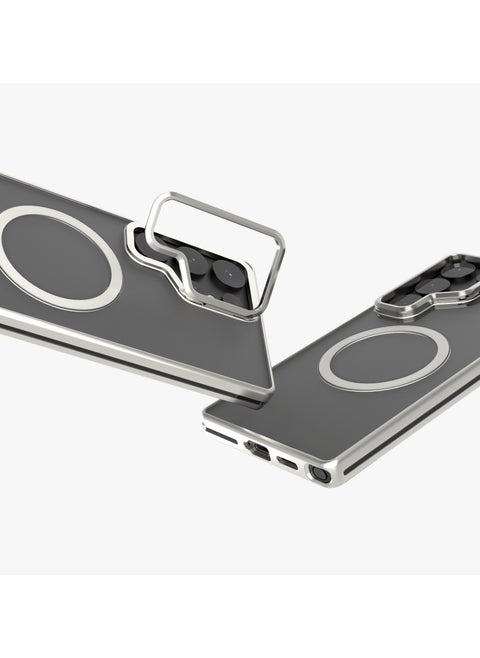 S25 Ultra Magsafe Case Elio with Built-In Stand / Ultra-Thin Design / Metal Camera Ring / Strong Magnets / Anti Yellowing - Silver