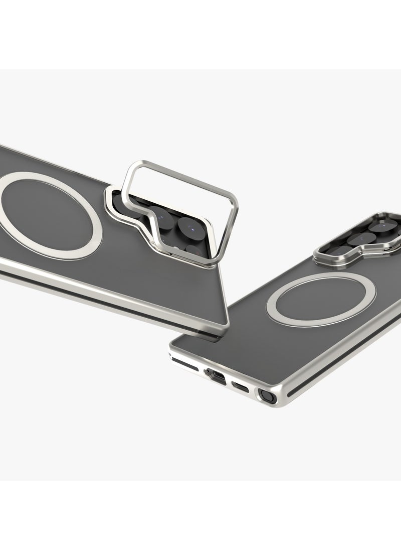 LEVELO - S25 Ultra Magsafe Case Elio with Built-In Stand / Ultra-Thin Design / Metal Camera Ring / Strong Magnets / Anti Yellowing - Silver - Image 1