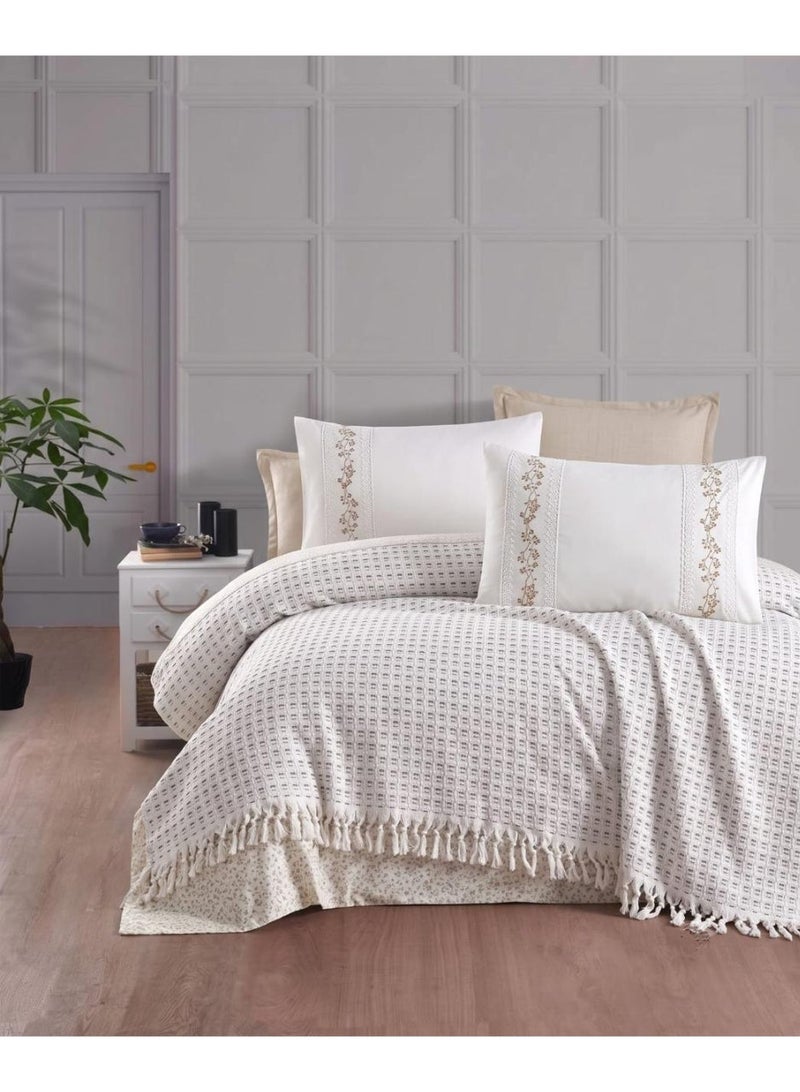 Luxurious Mallorca Summer Bedding Set – Off-White with Cashmere Accents, 100% Cotton (6-Piece Set) - Image 1