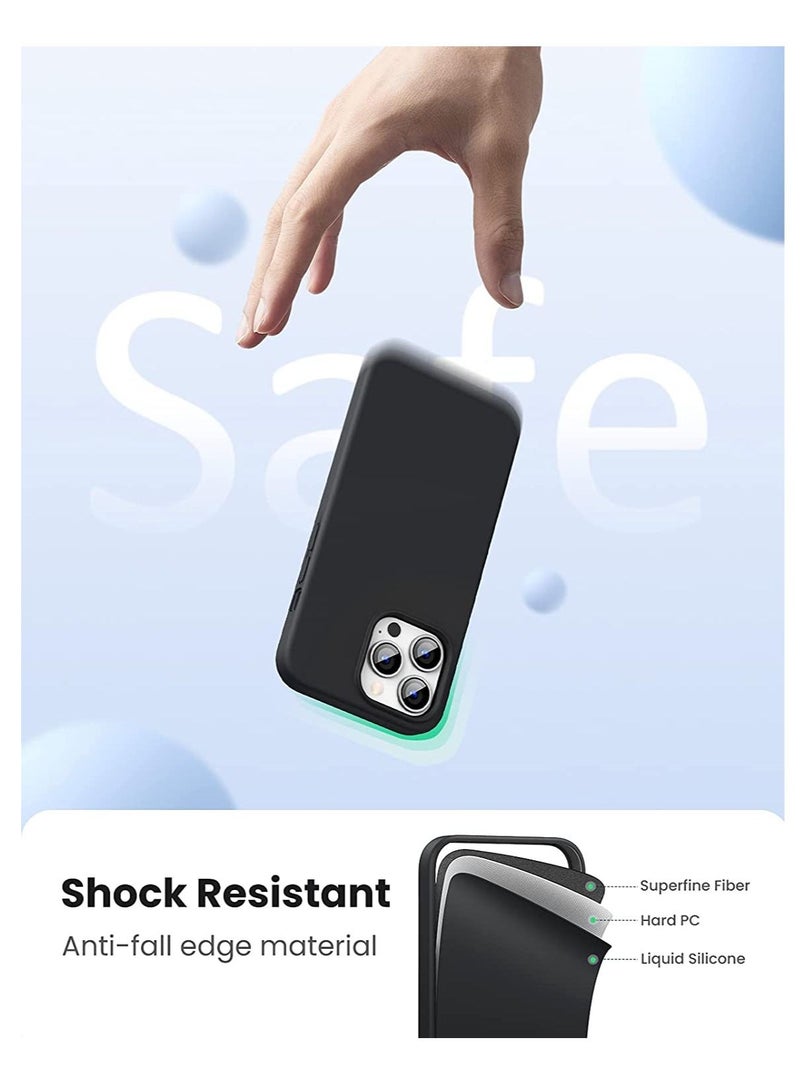 LEDIN iPhone 13 Pro Max Case 6.7 inch Silicone Case Full-Body Case Soft Liquid Gel Rubber Cover Shockproof Bumper Anti-Scratch Anti-Fingerprint Anti-Drop Slim Thin Cover for iPhone 13 Pro Black Cover - Image 3