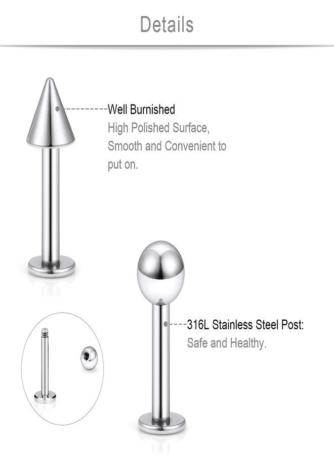 SCERRING 12PCS 14g Stainless Steel Balls & Spikes Labret Monroe Lip Cheek Tragus Cartilage Helix Earring Ring Body Piercing Jewelry 8-14mm - Image 2