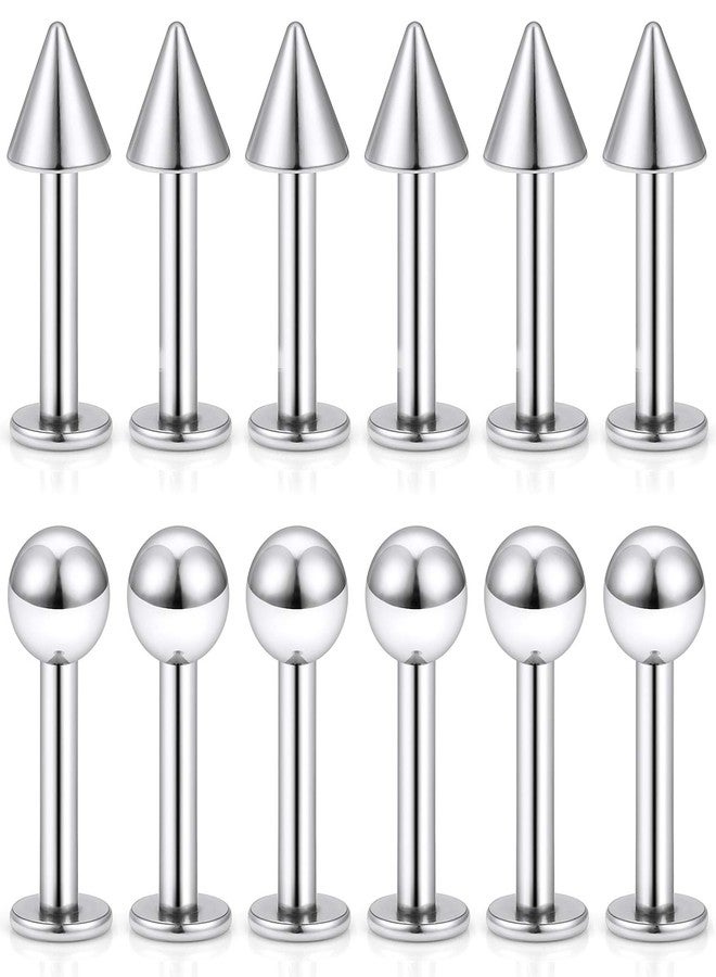 SCERRING 12PCS 14g Stainless Steel Balls & Spikes Labret Monroe Lip Cheek Tragus Cartilage Helix Earring Ring Body Piercing Jewelry 8-14mm - Image 1