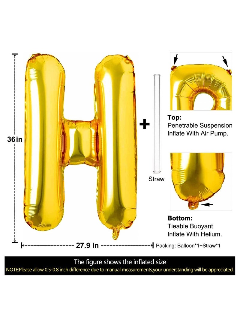 جولد إيدج بالونات هيليوم من رقائق معدنية ذهبية عملاقة مقاس 32 بوصة على شكل حرف H، بالون مايلر كبير واحد، مستلزمات تزيين حفلات أعياد الميلاد وحفلات استقبال المولود (ذهبي H) - Image 5