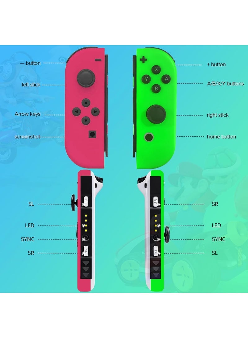 Joy Cons Wireless Controller for Nintendo Switch, L/R Controllers Replacement Compatible with Nintendo Switch/Lite/OLED, Joystick with Wake-up/Screenshot/Dual Vibration (Pink Green) - Image 4
