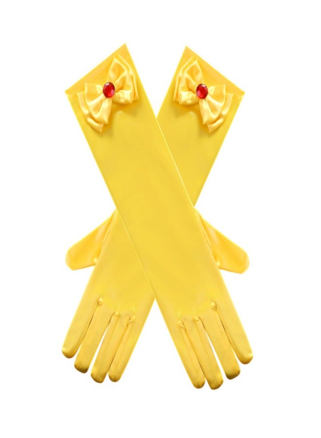 Girls' Spring and Autumn Long Gloves Yellow - Image 3
