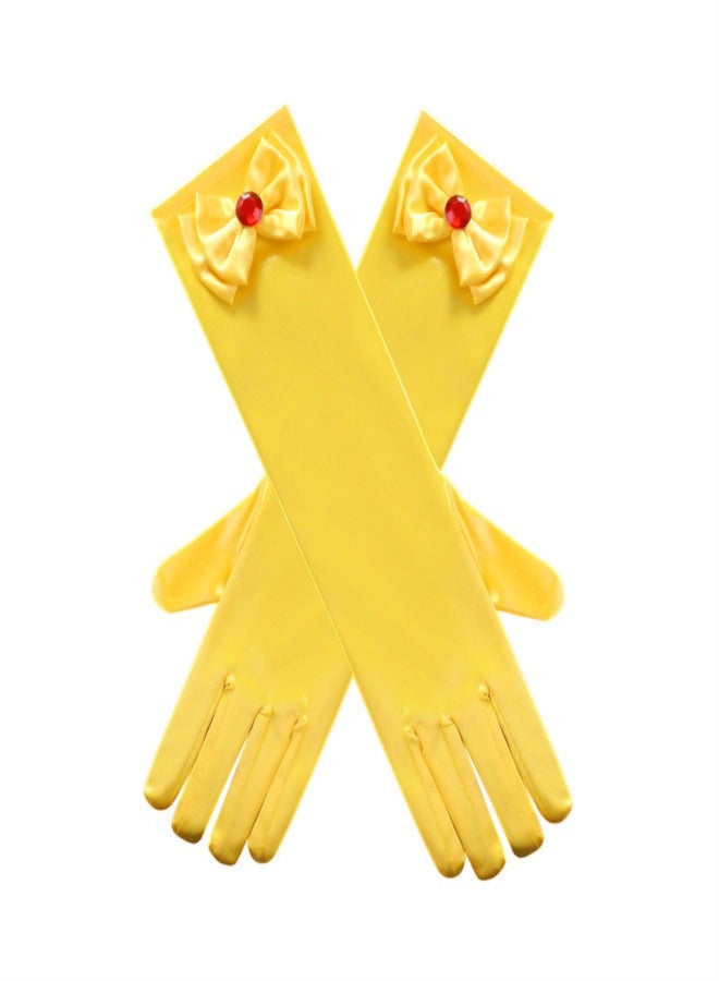 Girls' Spring and Autumn Long Gloves Yellow - Image 1