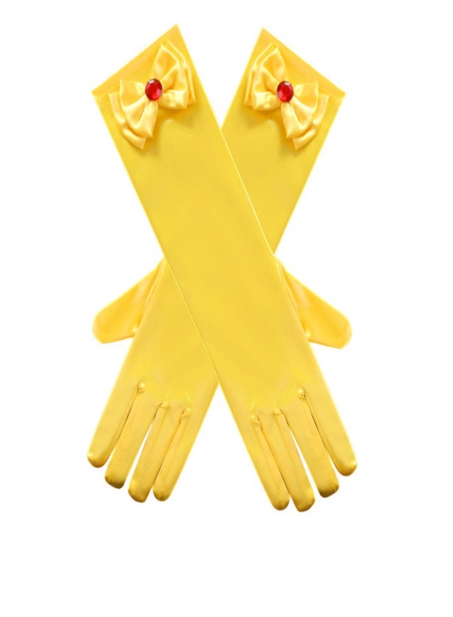 Girls' Spring and Autumn Long Gloves Yellow - Image 2
