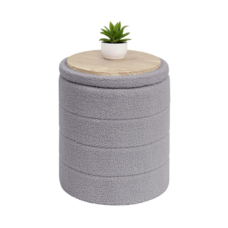 B FSOBEIIALEO Ottoman with Stroage, Round Sherpa Storage Ottoman Stool, Boucle Foot Rest 14.6"x14.6"x17.7"ï¼ˆGrey - Image 1