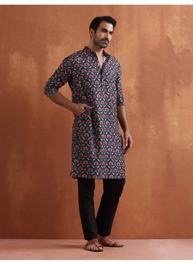 ترو برونز Men's Black printed Kurta