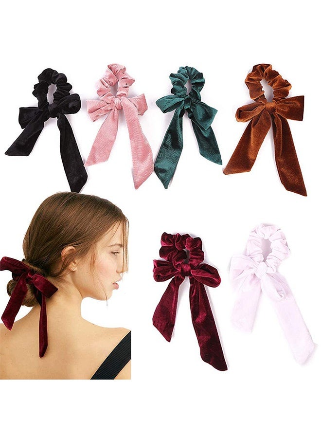 Peachjoy 6Pcs Hairband Bowknot Hair Scrunchies, Velvet Elastics Hair Bands, Scrunchy Hair Rope Ties, Hair Bow Ponytail Holder Accessories for Women Girls - Image 1